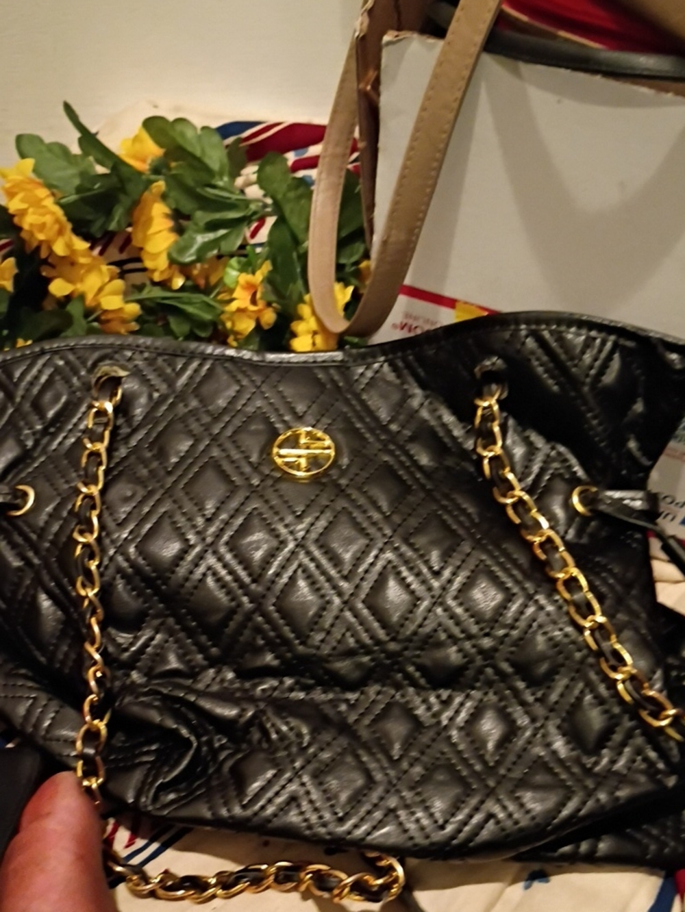 Black Quilted Chain-Handle Shoulder Bag
